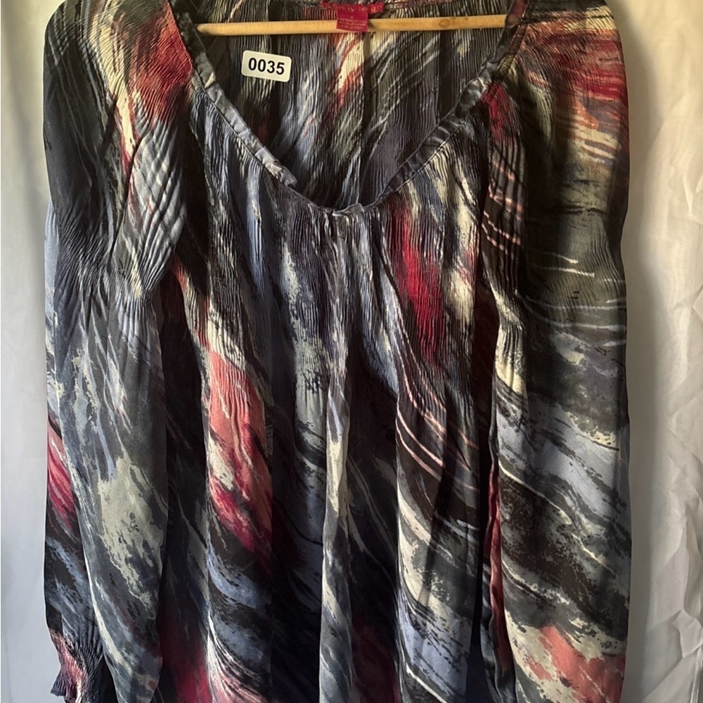 Sunny Leigh Red and Blue Abstract Blouse - Picture 2 of 5